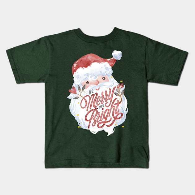 Cute Santa lettering Be Merry and Bright Kids T-Shirt by Flower-Cocktails